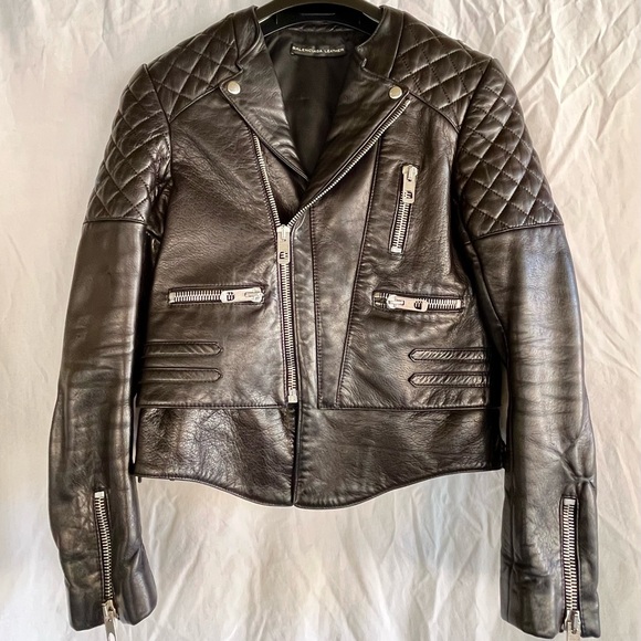 Women's Black Leather Biker Jacket - Picture 1 of 8